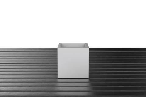 View of Open Box with Wooden Table Top on White 스톡 일러스트