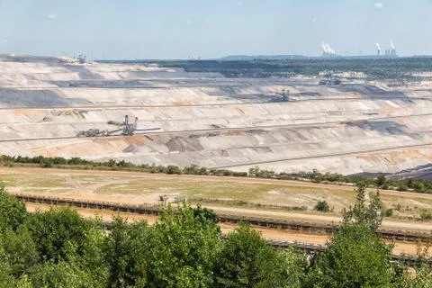View at open pit mine Hambach with brown coal digging. Stock Photos