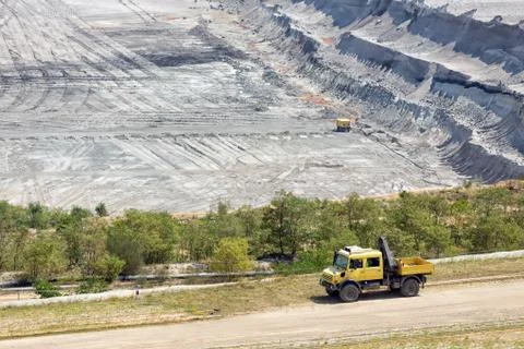 View at open pit mine Hambach with brown coal digging. Stock Photos
