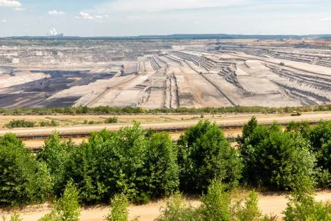 View at open pit mine Hambach with brown coal digging. Stock Photos