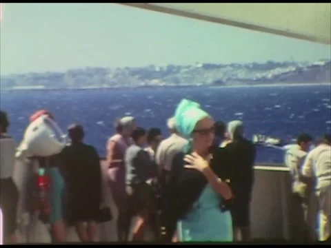 View of the open upper deck of a Soviet MS ferry_02 (1966) Stock Footage 220602658