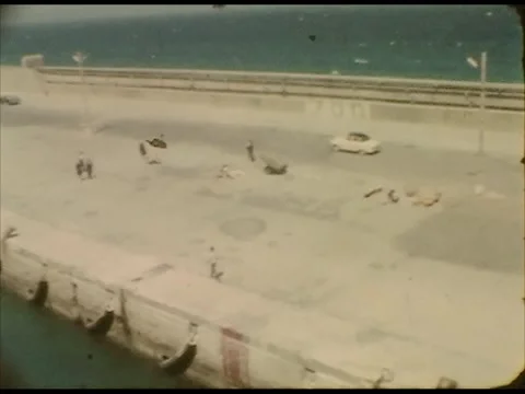 View of the open upper deck of a Soviet MS ferry_03 (1966) Stock Footage 220602703