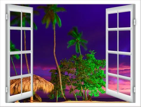 View from the open window of the caribbean sunset Stock Photos