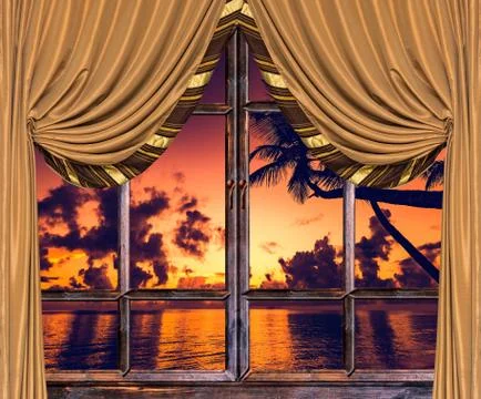 View from the open window of the caribbean sunset Stock Photos