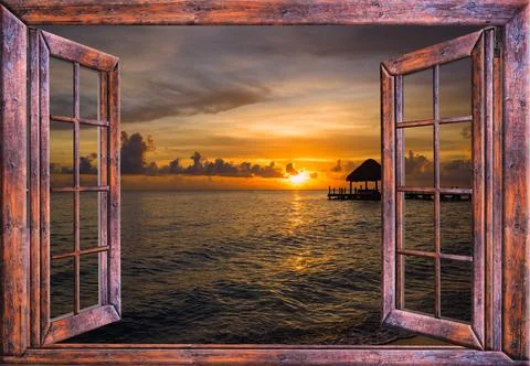 View from the open window of the caribbean sunset Photos