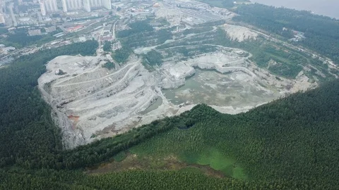 View of opencast mining quarry with lots of machinery. Mining in granite quarry 스톡 동영상 113531408
