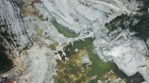 View of opencast mining quarry with lots of machinery. Mining in the granite Stock-Footage 113531738