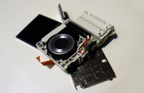 View of opened digital point and shoot camera Stock Photos