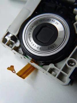 View of opened digital point and shoot camera Foto stock