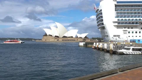 View Of Opera House Behind Cruise Ship In Sydney, Australia Stock Footage 158911665