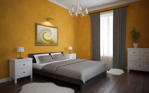 View of the orange bedroom Stock Illustration