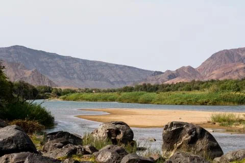 View on the oranje river in namibia Stock Photos