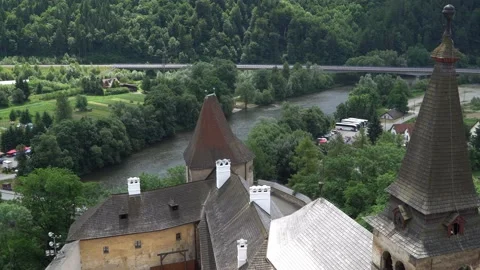 View from Orava castle to the river and the road Stock Footage 135519824