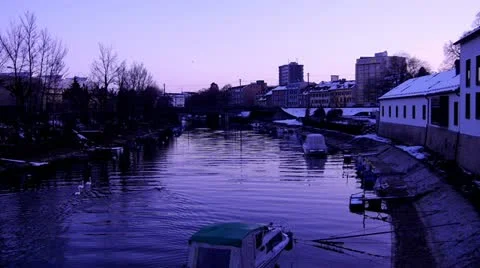 View of Orbe river, Yverdon-les-bains Stock Footage 21302607