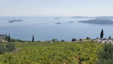 View of Orebic and Adriatic Sea from Panorama Cafe and church, Dalmatia, Stock Footage