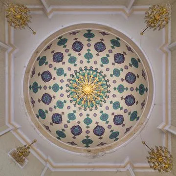 A view of the ornate ceiling inside the Goy Imam Mosque in Ganja, Azerbaija.. Stock Photos