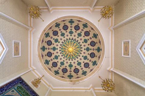A view of the ornate ceiling inside the Goy Imam Mosque in Ganja, Azerbaija.. Stock Photos