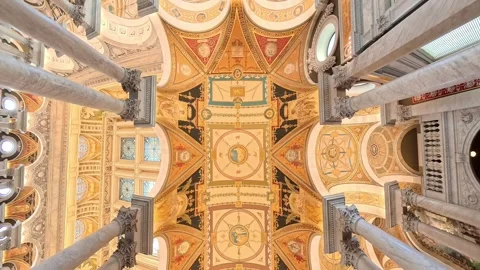 View of the ornate ceiling at the Library of Congress, United States. Stock-Footage 343880126