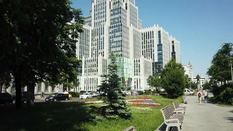 View of the Oruzheiniy business center in Moscow Stock Footage
