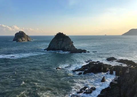 View from oryukdo skywalk in Busan Stock Photos