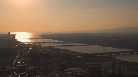 View of Osaka skyline from Umeda Sky building observatory Stock Footage 127613638