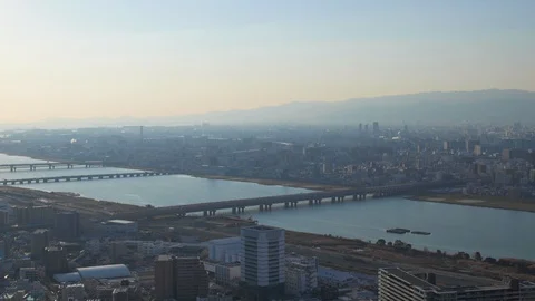 View of Osaka skyline from Umeda Sky building observatory Video stock 127613650