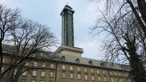 View of Ostrava town hall tower from the park Stock Footage 265487102
