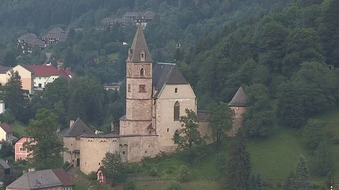 View to Oswaldikirche in Eisenerz City, Austria Stock Footage 83288668