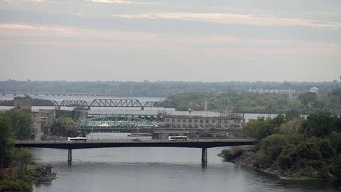View of Ottawa river and bridge heading to Quebec Stock Footage 88387106
