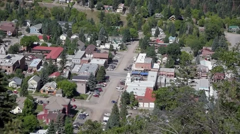 A view of Ouray Colorado from looking down from high on top on a mountain. Stock Footage 53373580