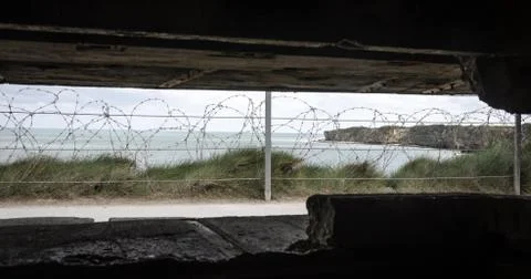 View out of the bunker at Pointe du Hoc Normandy Stock Photos