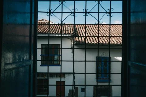 View out of hostel window cusco Stock Photos