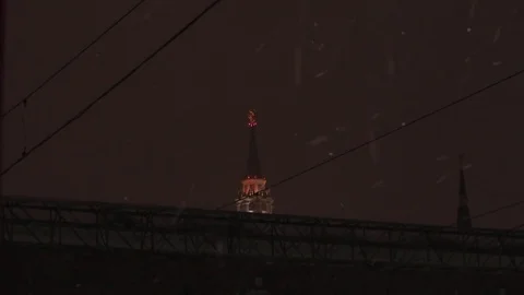 View Out of The Local Train Wagon on Snow Falling Railway Statioin Platform a Stock Footage 84852194