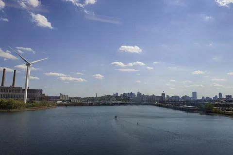 View out a moving train window in Massachusetts Stock-Fotos