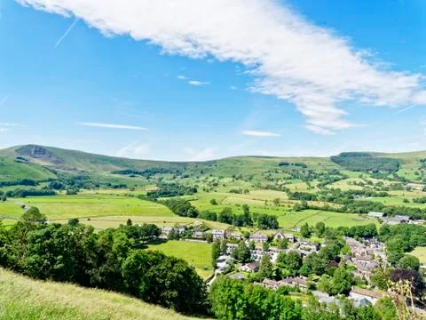 The view out over the town of Castleton, Hope Valley, Derbyshire Stock Photos