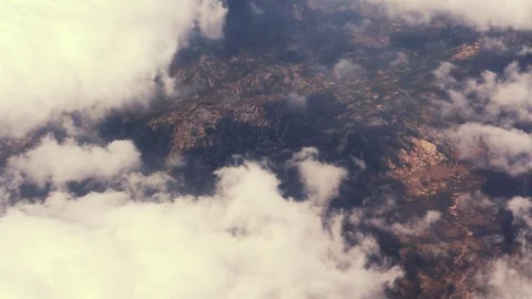 View out of the plane window. Aerial view of city, sea Video stock 71815717
