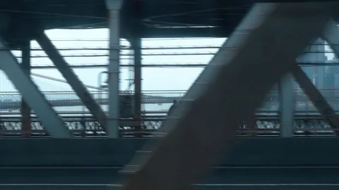 View out the window of a New York City subway train in motion (Brooklyn to Stock Footage 124737786