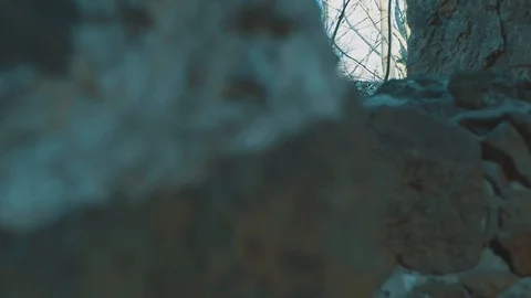 View out of the Window of Old Tower Ruin | HD Stock Footage 88323849