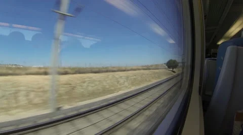 View out of the window of a spanish high speed train going top speed Stock Footage 31047879