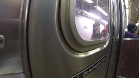 View out window of subway arriving at platform Stock Footage 47470036