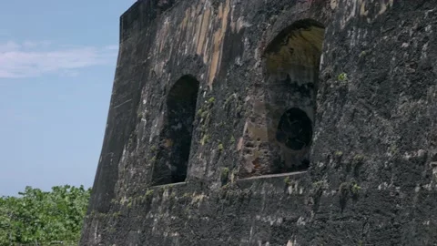 View of outer wall of fort San Cristobal in San Juan, Puerto Rico Stock Footage 155169591