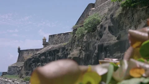 View of outer wall of fort San Cristobal in San Juan, Puerto Rico Stock Footage 155169692
