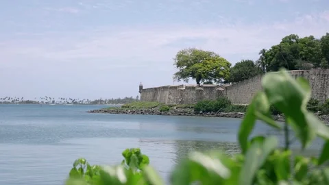 View of outer wall of fort San Cristobal in San Juan, Puerto Rico Stock Footage 156057826