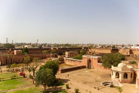 View of the Outer Walls, Courtyards, and Outbuildings of a Fortress Complex Stock Photos