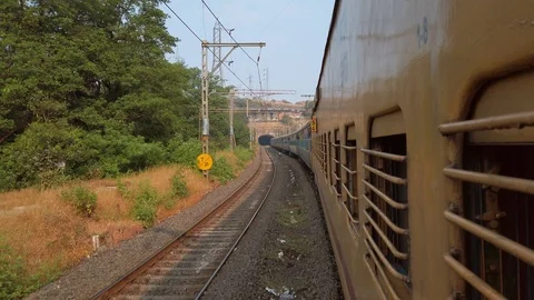 View outside the Express train going to Mumbai. Stock Footage 121391170