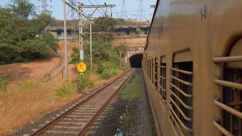 View outside the Express train going to Mumbai. Stock Footage 121391241