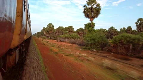 View outside the Express train going to Rameshwaram. Stock Footage 130288350