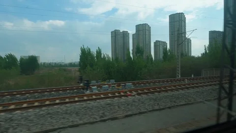 The view of outside from a fast moving train. Stock Footage 241196118