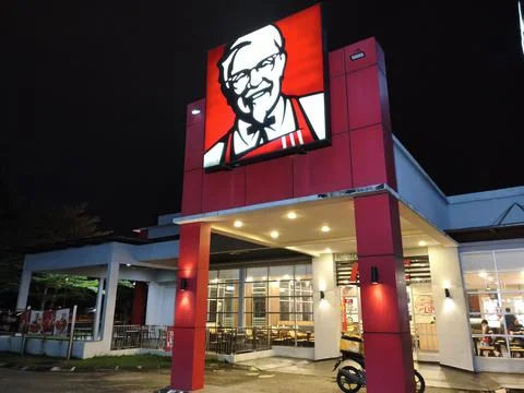 The view outside of KFC Restaurant serving halal fast food malaysian cuisine. Stock Photos