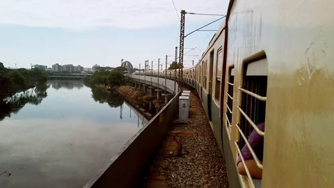 View outside the local train in Chennai. Stock Footage 128191409
